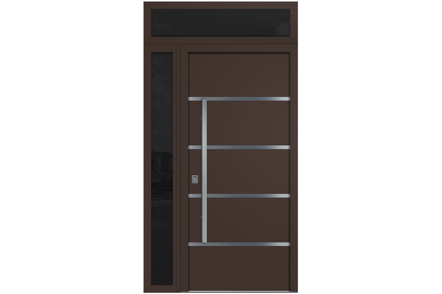 Nova Inox S3 Brown Modern Exterior Door w Left Sidelight & Transom Right-in