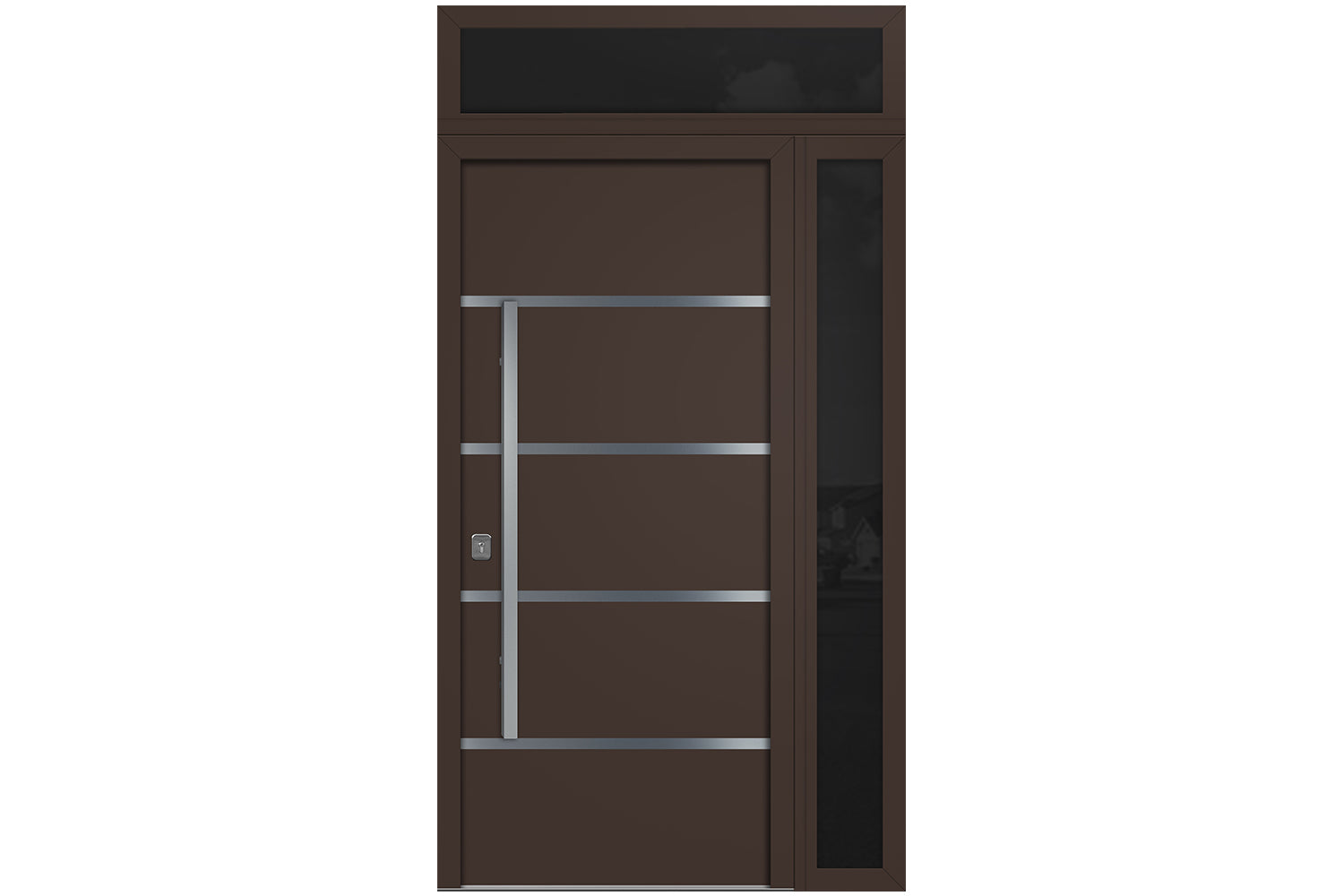 Nova Inox S3 Brown Modern Exterior Door w Right Sidelight & Transom Right-in