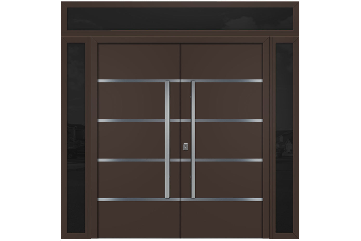 Nova Inox S3 Brown Modern Exterior Double Door w Double Sidelight & Transom Right Door Active
