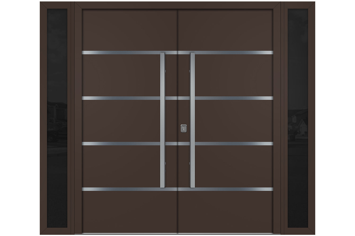 Nova Inox S3 Brown Modern Exterior Double Door w Double Sidelight Right Door Active