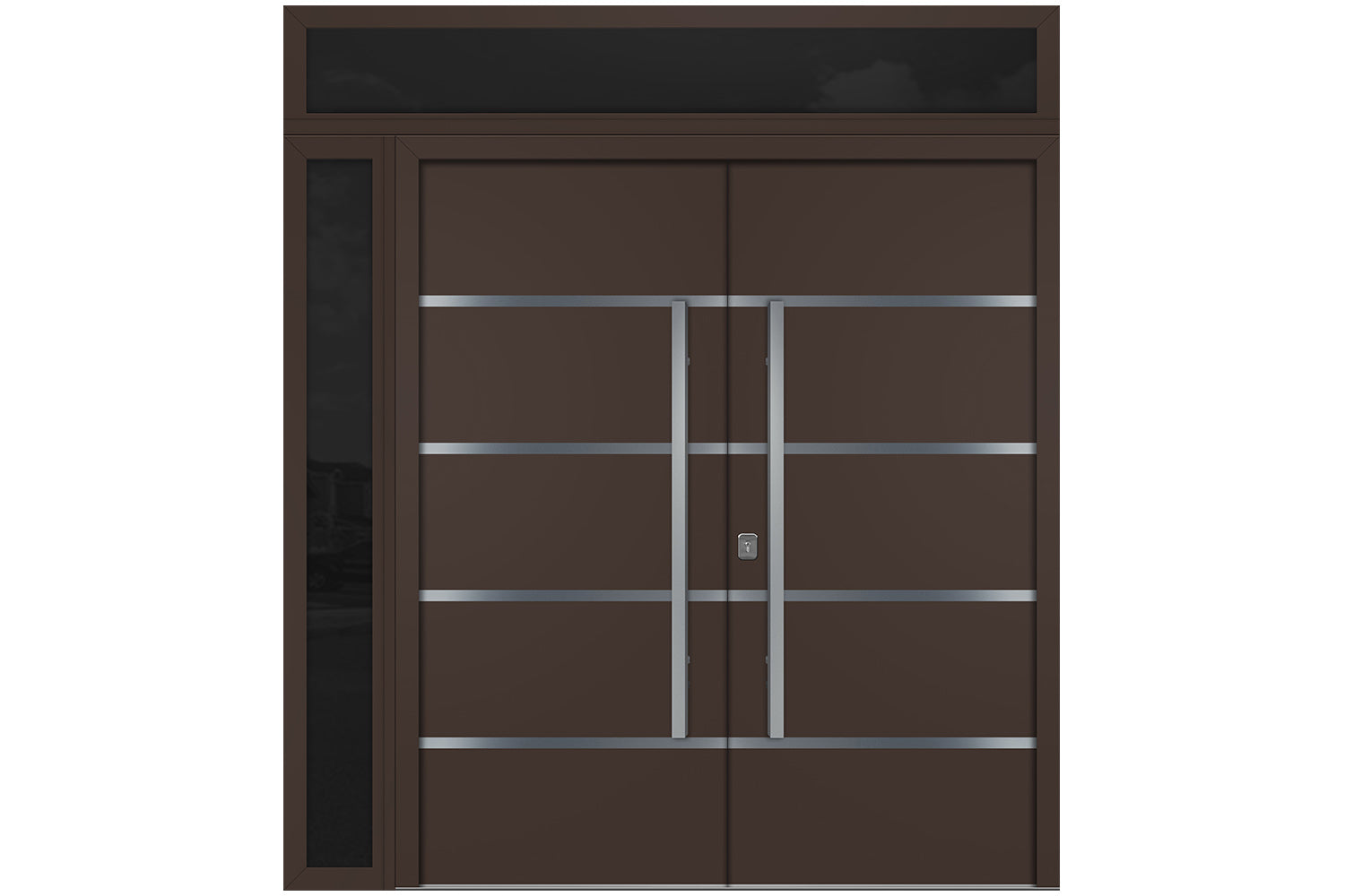 Nova Inox S3 Brown Modern Exterior Double Door w Left Sidelight & Transom Right Door Active