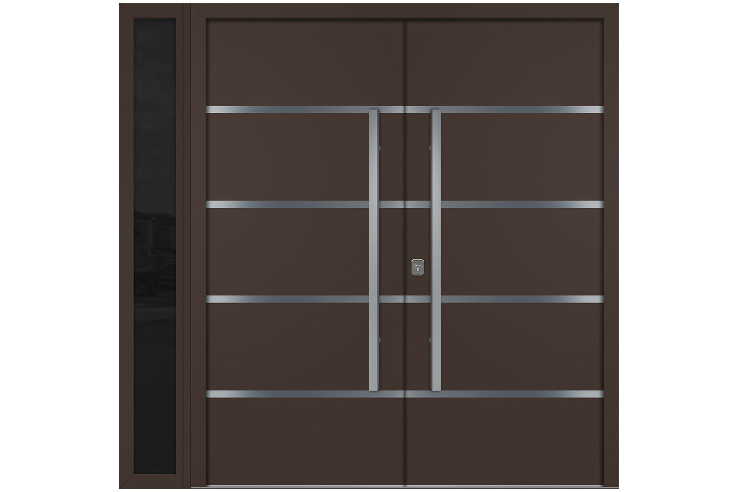 Nova Inox S3 Brown Modern Exterior Double Door w Left Sidelight Right Door Active