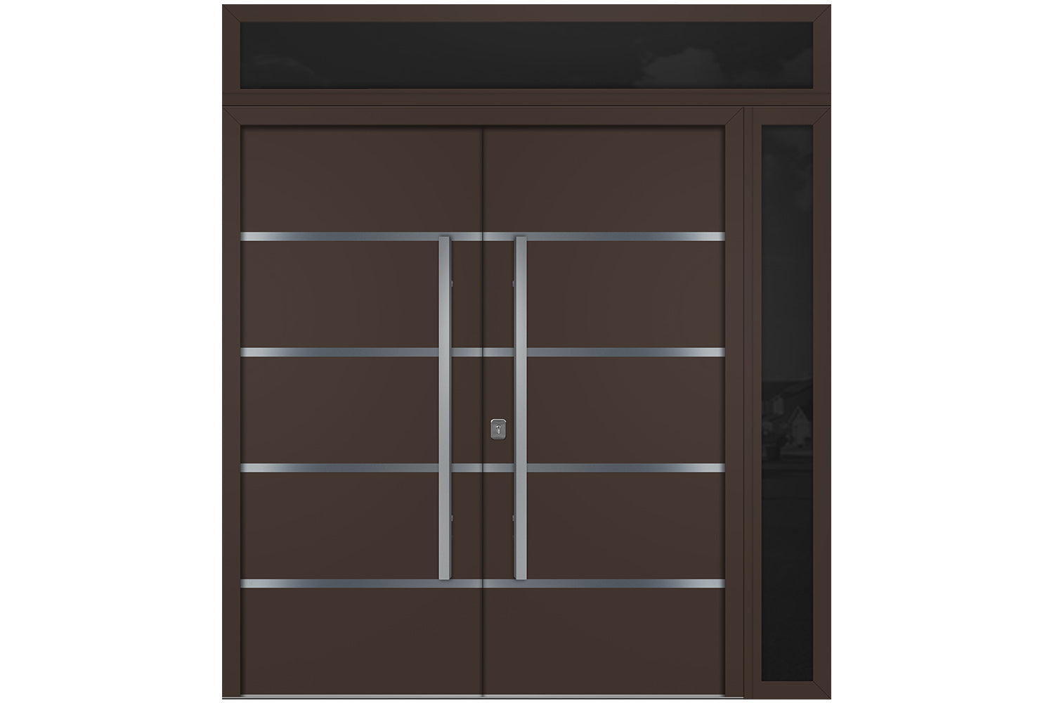 Nova Inox S3 Brown Modern Exterior Double Door w Right Sidelight & Transom Right Door Active
