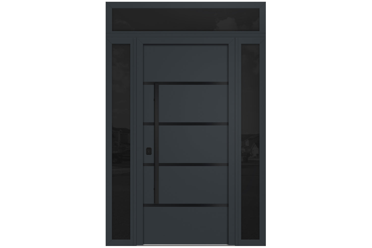Nova Inox S3 Gray Modern Exterior Door with Black Stainless Steel - with Double Sidelight & Transom