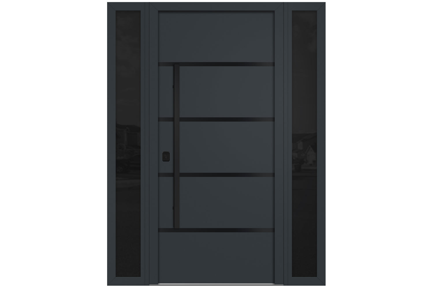 Nova Inox S3 Gray Modern Exterior Door with Black Stainless Steel - with Double Sidelight