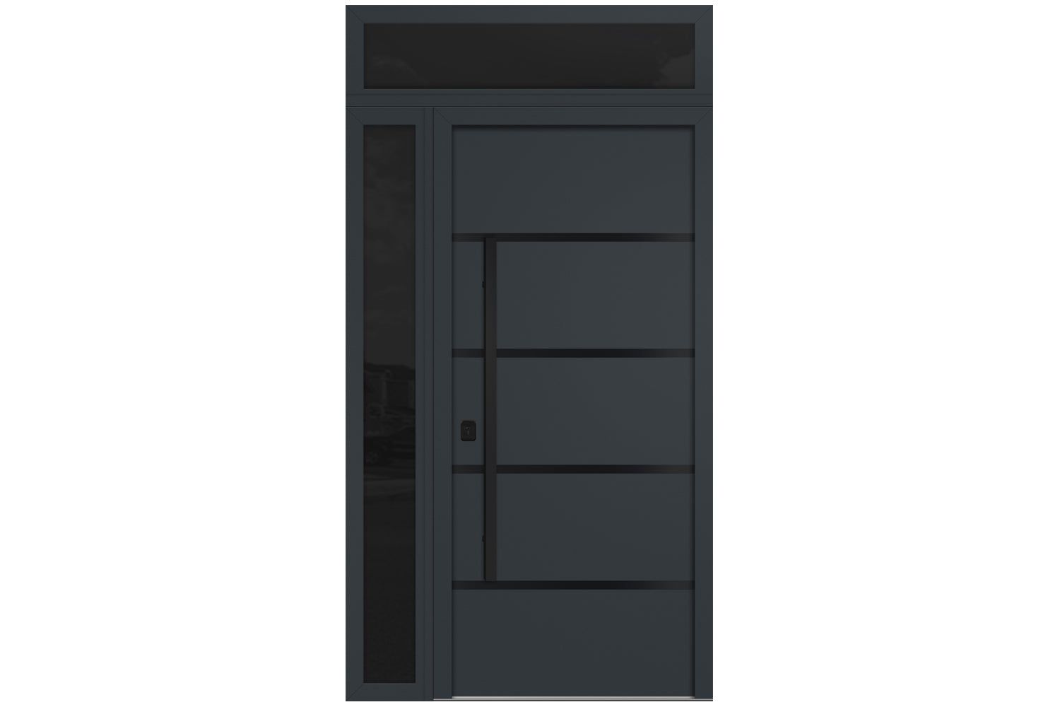 Nova Inox S3 Gray Modern Exterior Door with Black Stainless Steel - with Left Sidelight & Transom