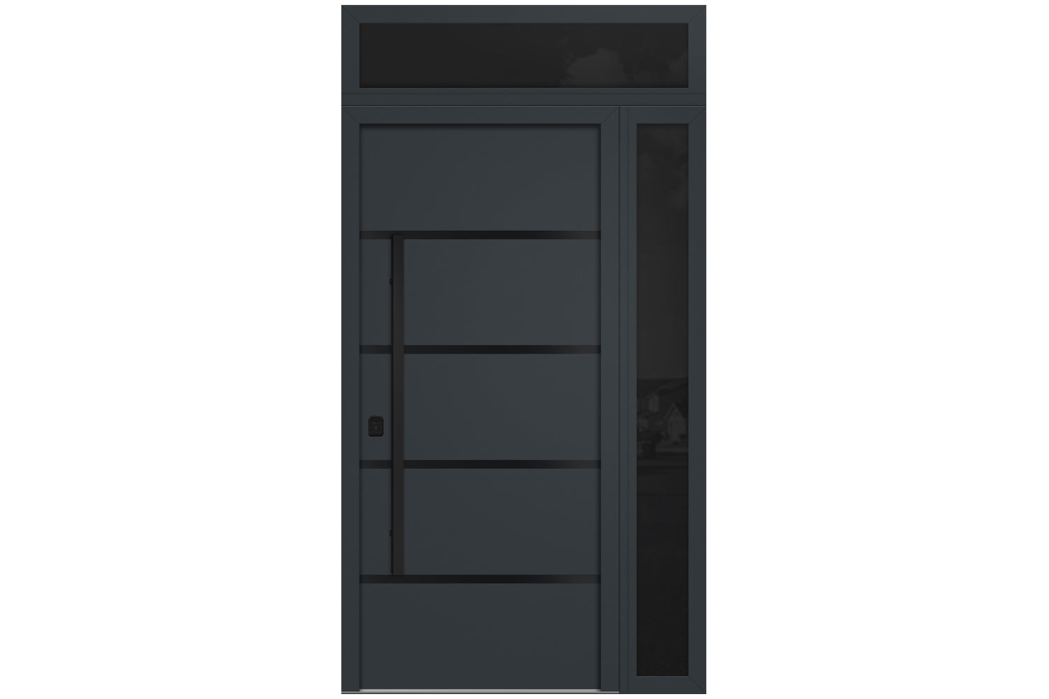 Nova Inox S3 Gray Modern Exterior Door with Black Stainless Steel - with Right Sidelight & Transom