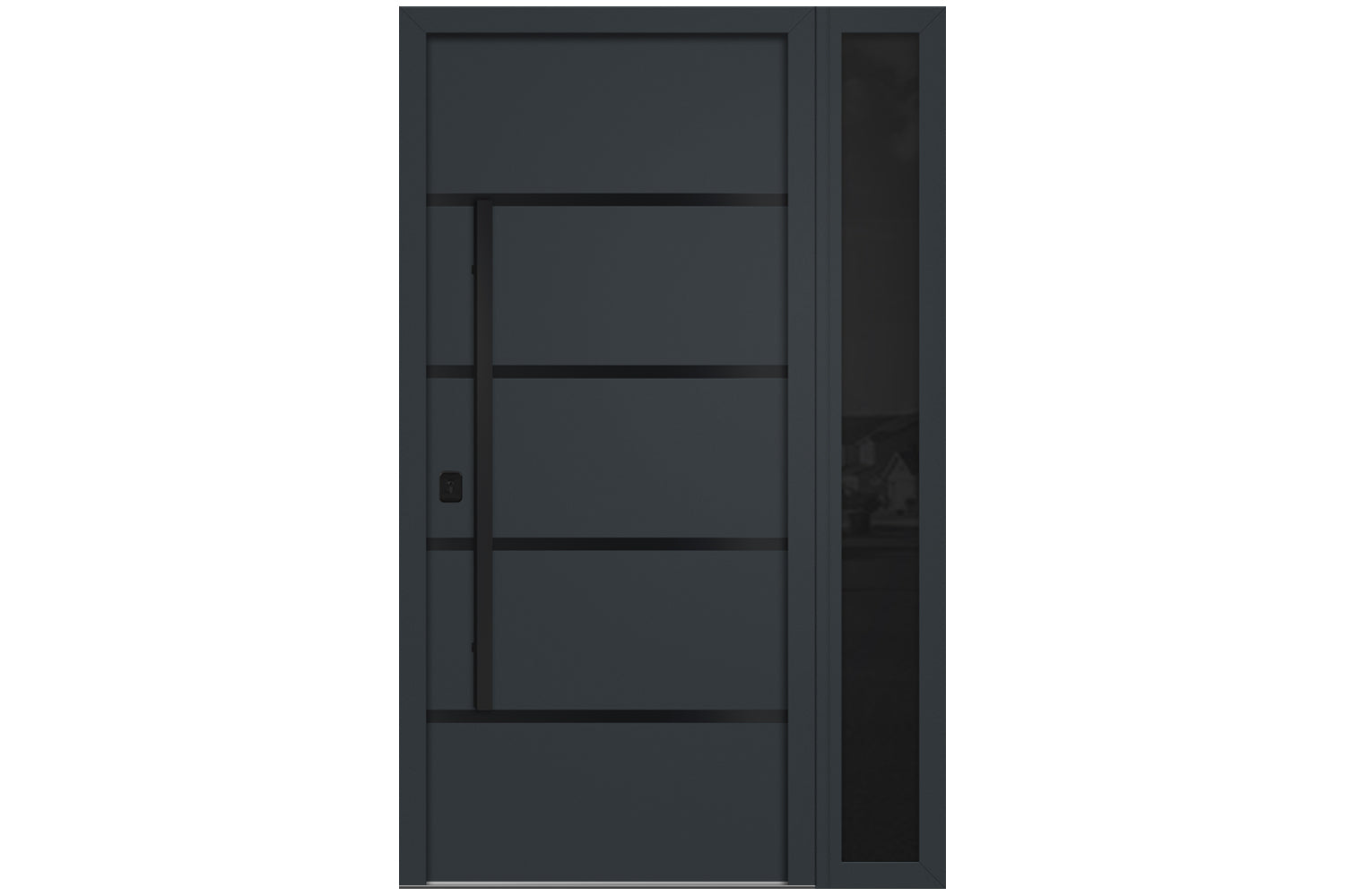 Nova Inox S3 Gray Modern Exterior Door with Black Stainless Steel - with Right Sidelight