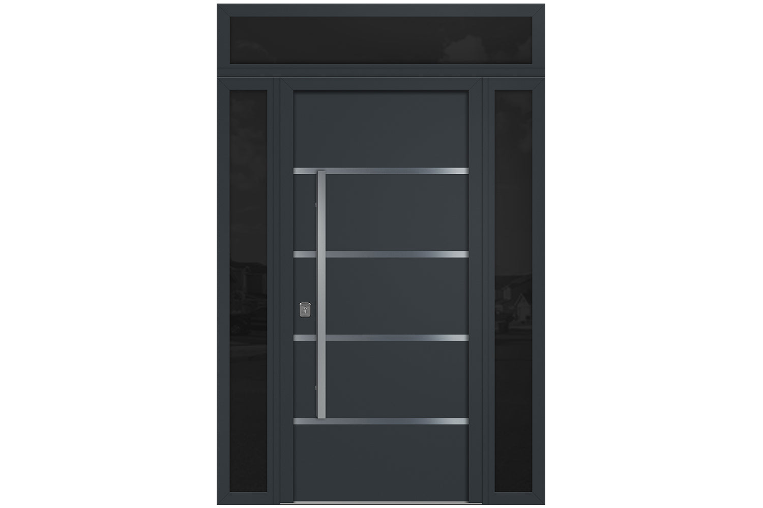 Nova Inox S3 Gray Modern Exterior Door w Double Sidelight & Transom Right-in