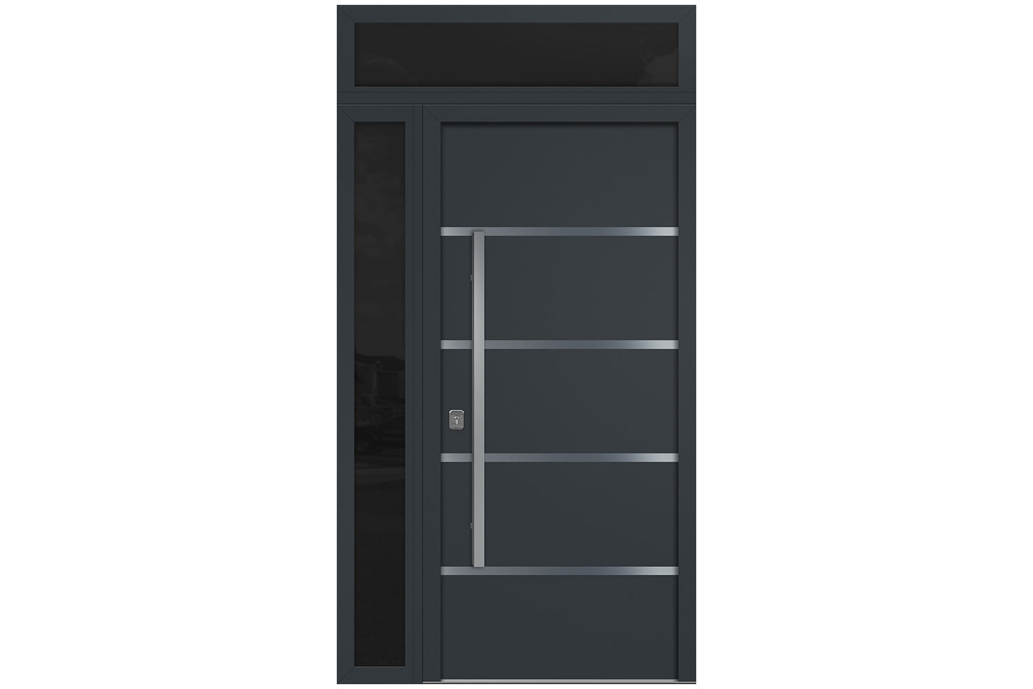 Nova Inox S3 Gray Modern Exterior Door w Left Sidelight & Transom Right-in