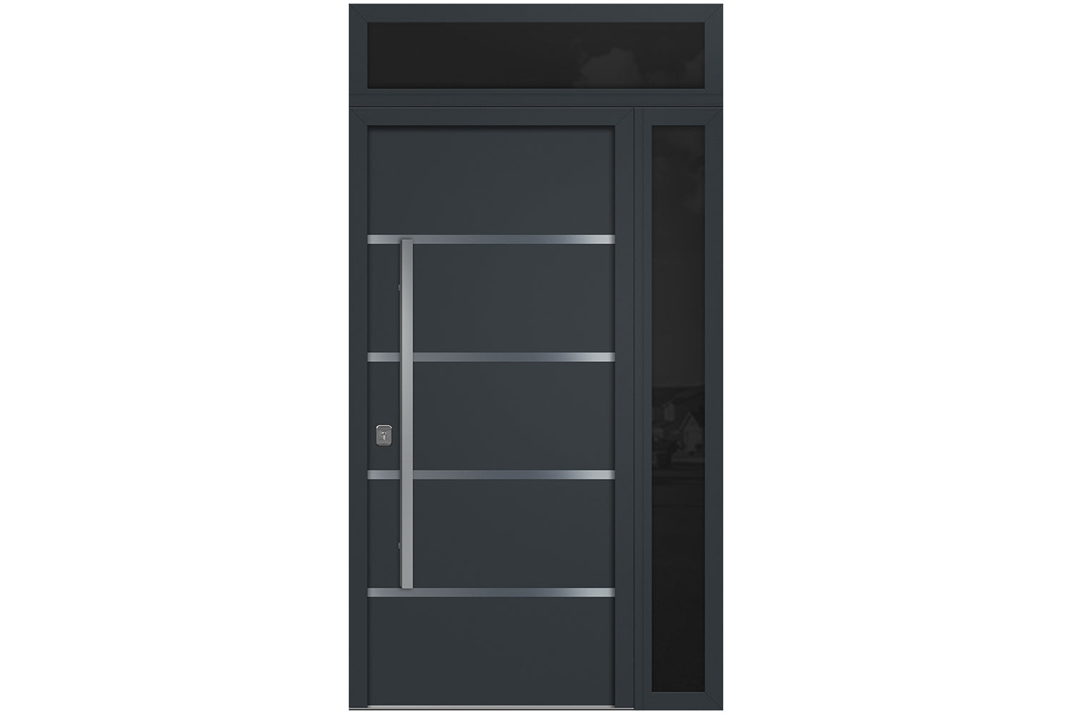 Nova Inox S3 Gray Modern Exterior Door w Right Sidelight & Transom Right-in
