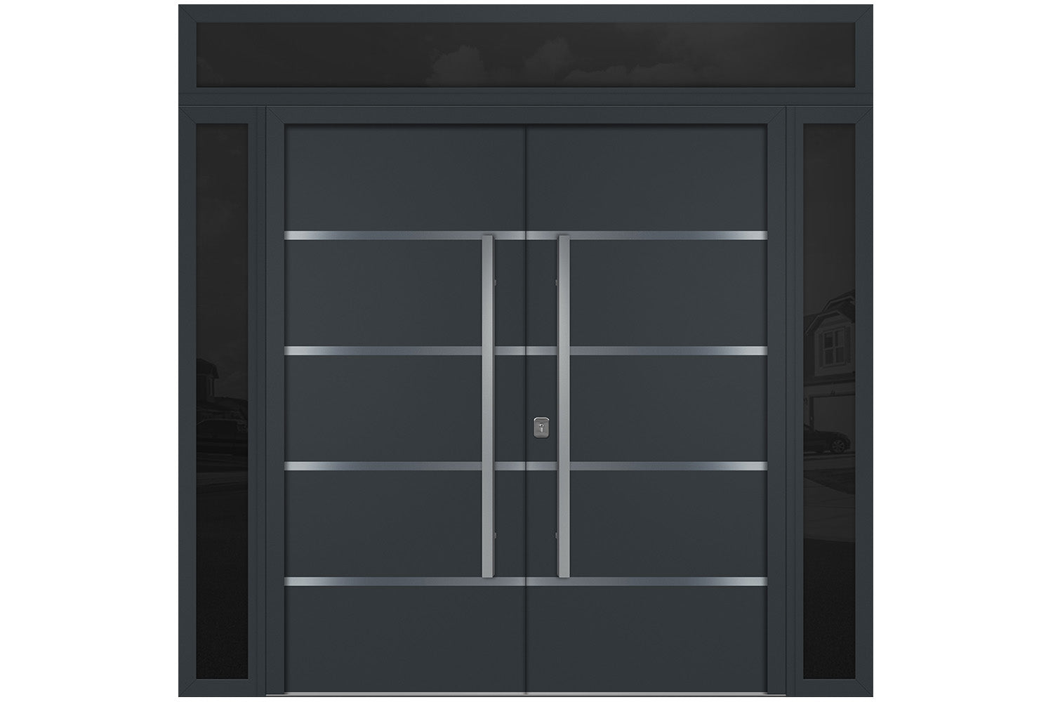 Nova Inox S3 Gray Modern Exterior Double Door w Double Sidelight & Transom Right Door Active