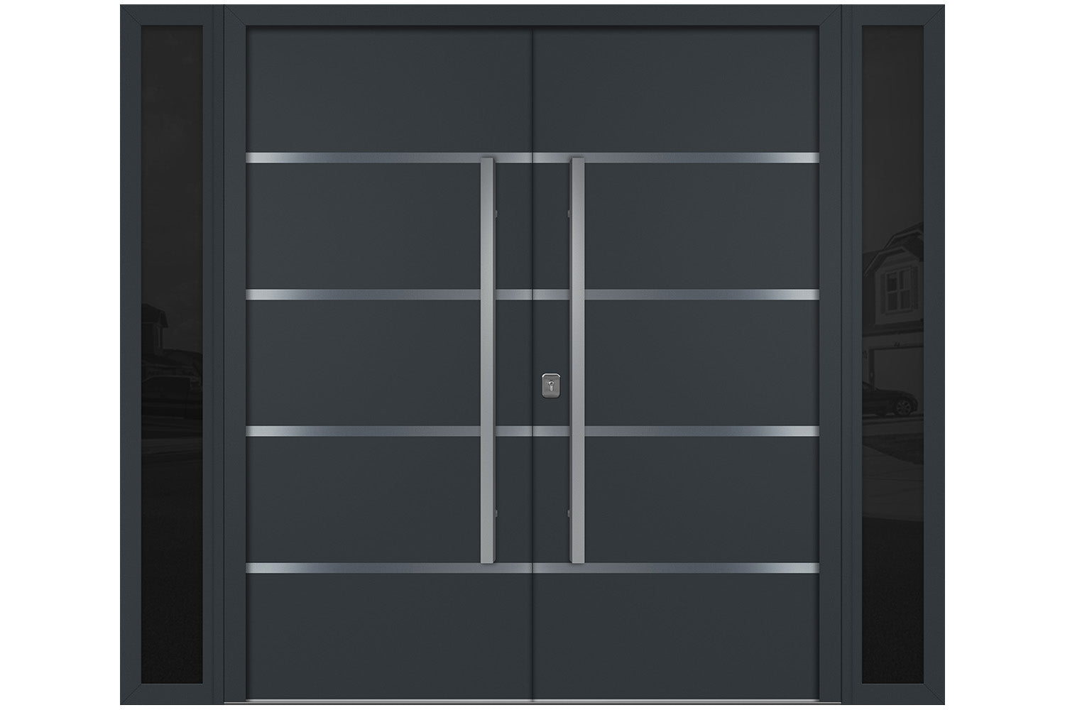 Nova Inox S3 Gray Modern Exterior Double Door w Double Sidelight Right Door Active