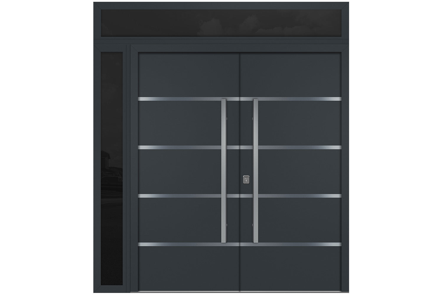 Nova Inox S3 Gray Modern Exterior Double Door w Left Sidelight & Transom Right Door Active