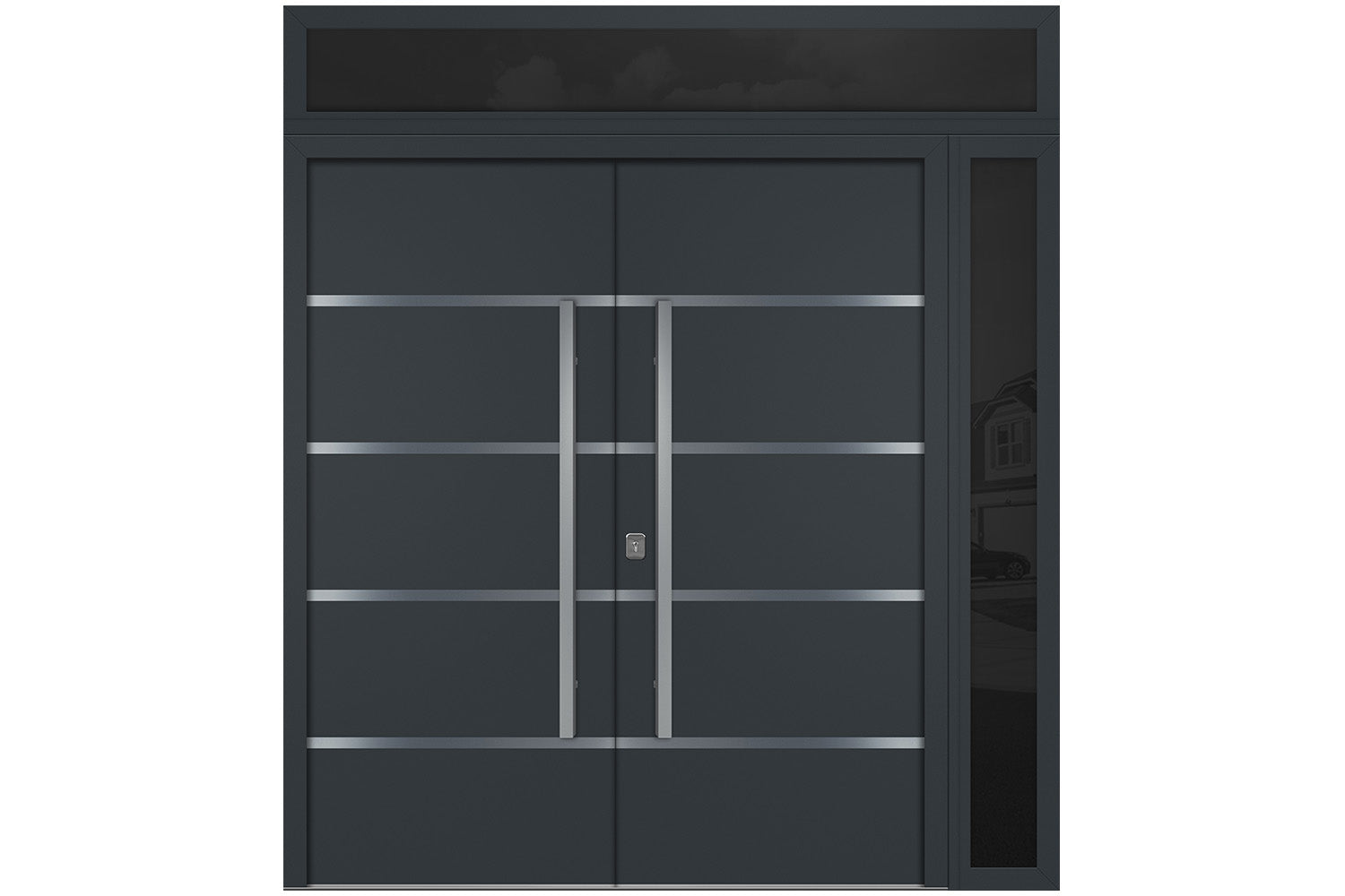 Nova Inox S3 Gray Modern Exterior Double Door w Right Sidelight & Transom Right Door Active