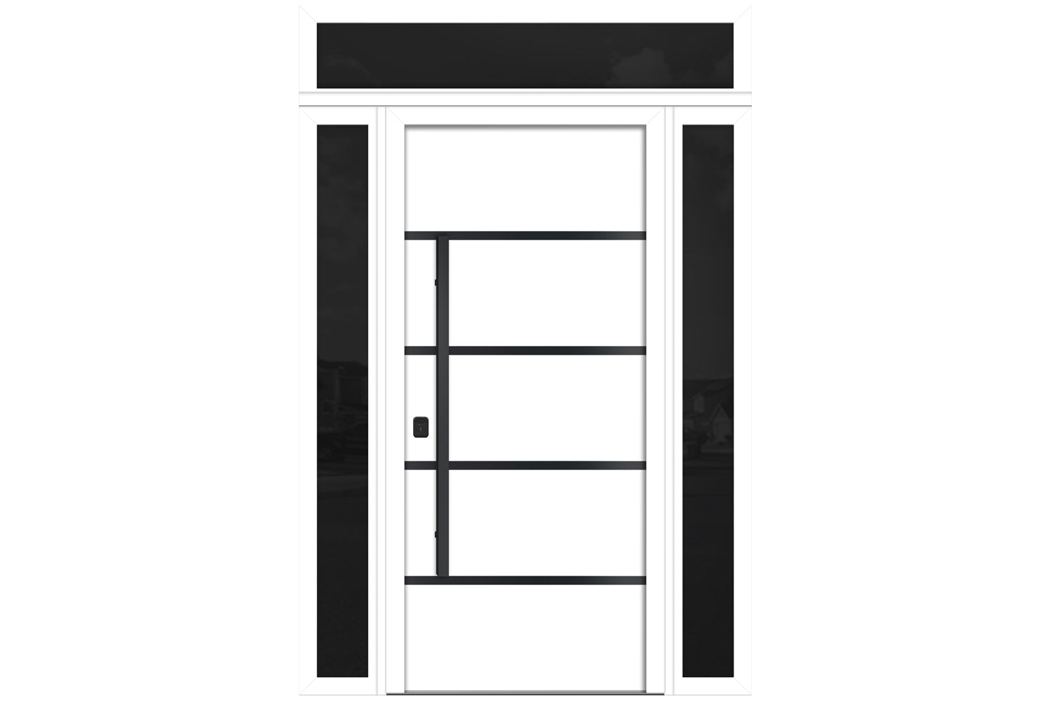 Nova Inox S3 White Modern Exterior Door with Black Stainless Steel - with Double Sidelight & Transom