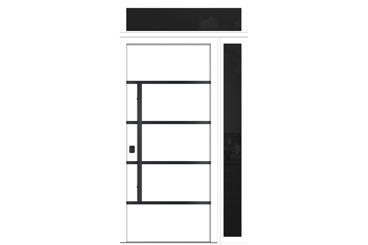 Nova Inox S3 White Modern Exterior Door with Black Stainless Steel - with Right Sidelight & Transom