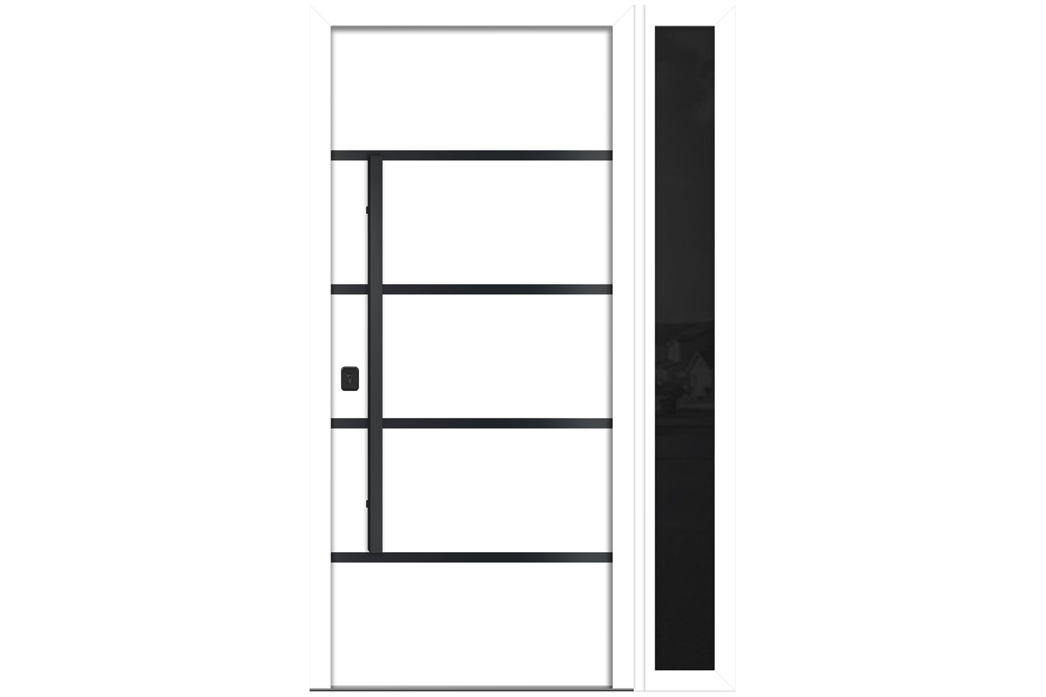Nova Inox S3 White Modern Exterior Door with Black Stainless Steel - with Right Sidelight