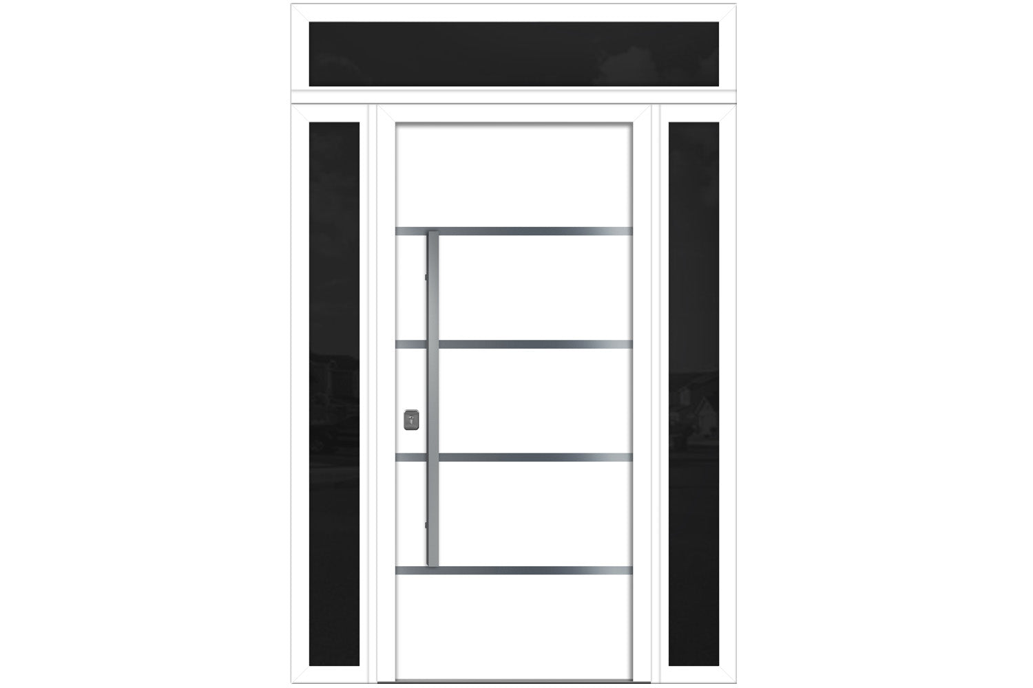 Nova Inox S3 White Modern Exterior Door w Double Sidelight & Transom Right-in
