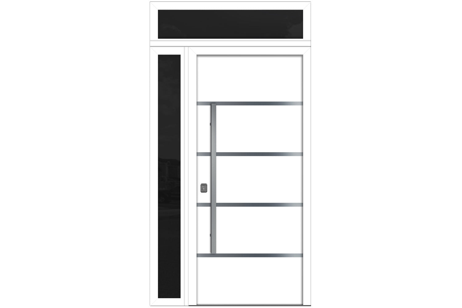 Nova Inox S3 White Modern Exterior Door w Left Sidelight & Transom Right-in
