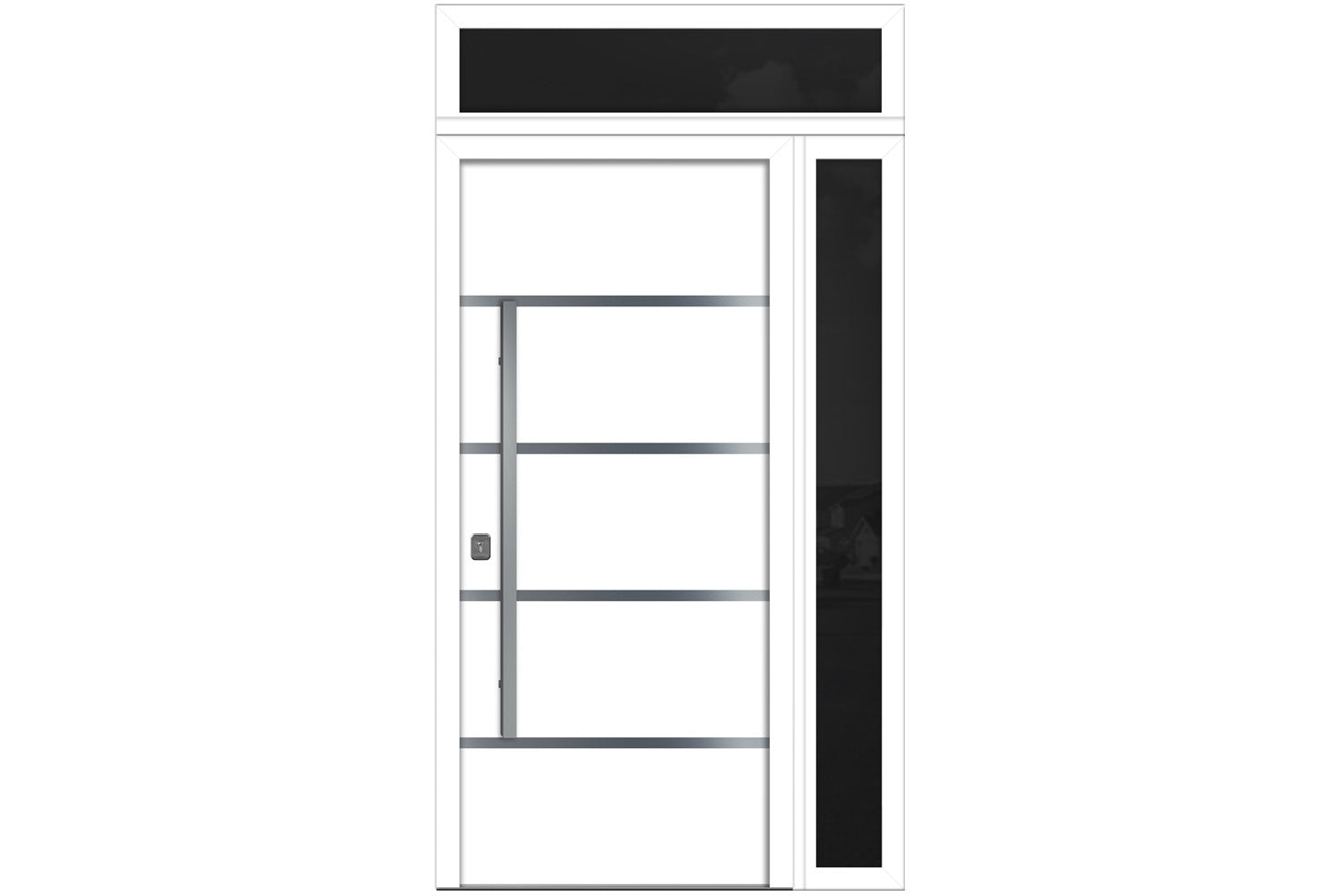 Nova Inox S3 White Modern Exterior Door w Right Sidelight & Transom Right-in