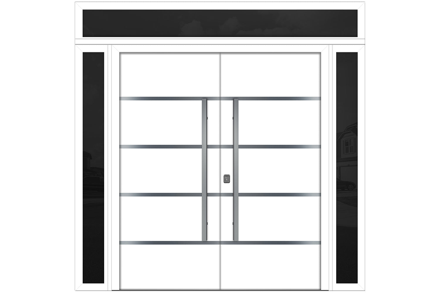 Nova Inox S3 White Modern Exterior Double Door w Double Sidelight & Transom Right Door Active