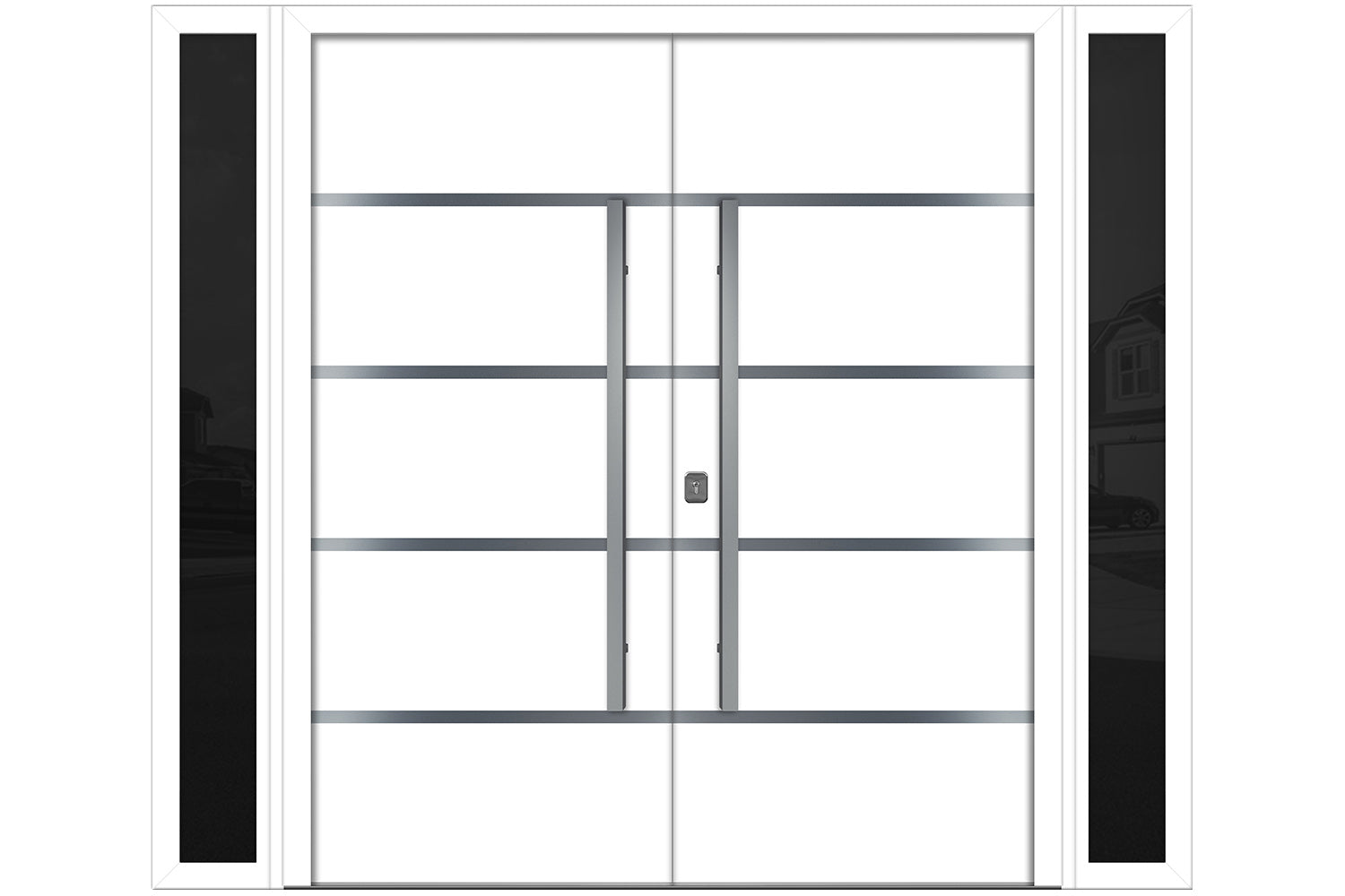 Nova Inox S3 White Modern Exterior Double Door w Double Sidelight Right Door Active