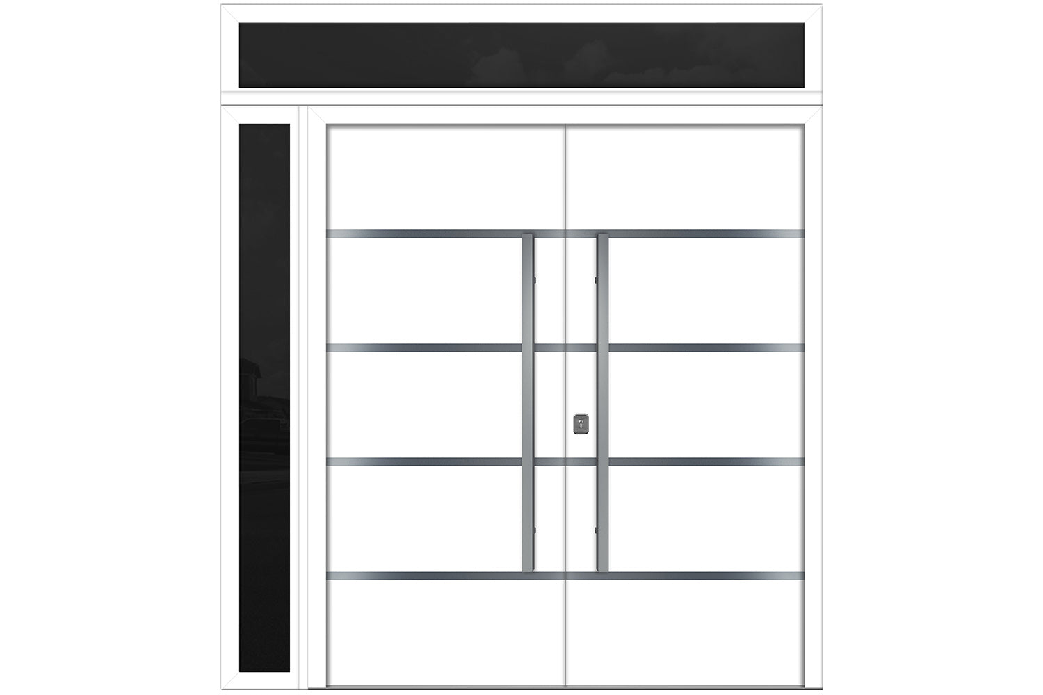 Nova Inox S3 White Modern Exterior Double Door w Left Sidelight & Transom Right Door Active