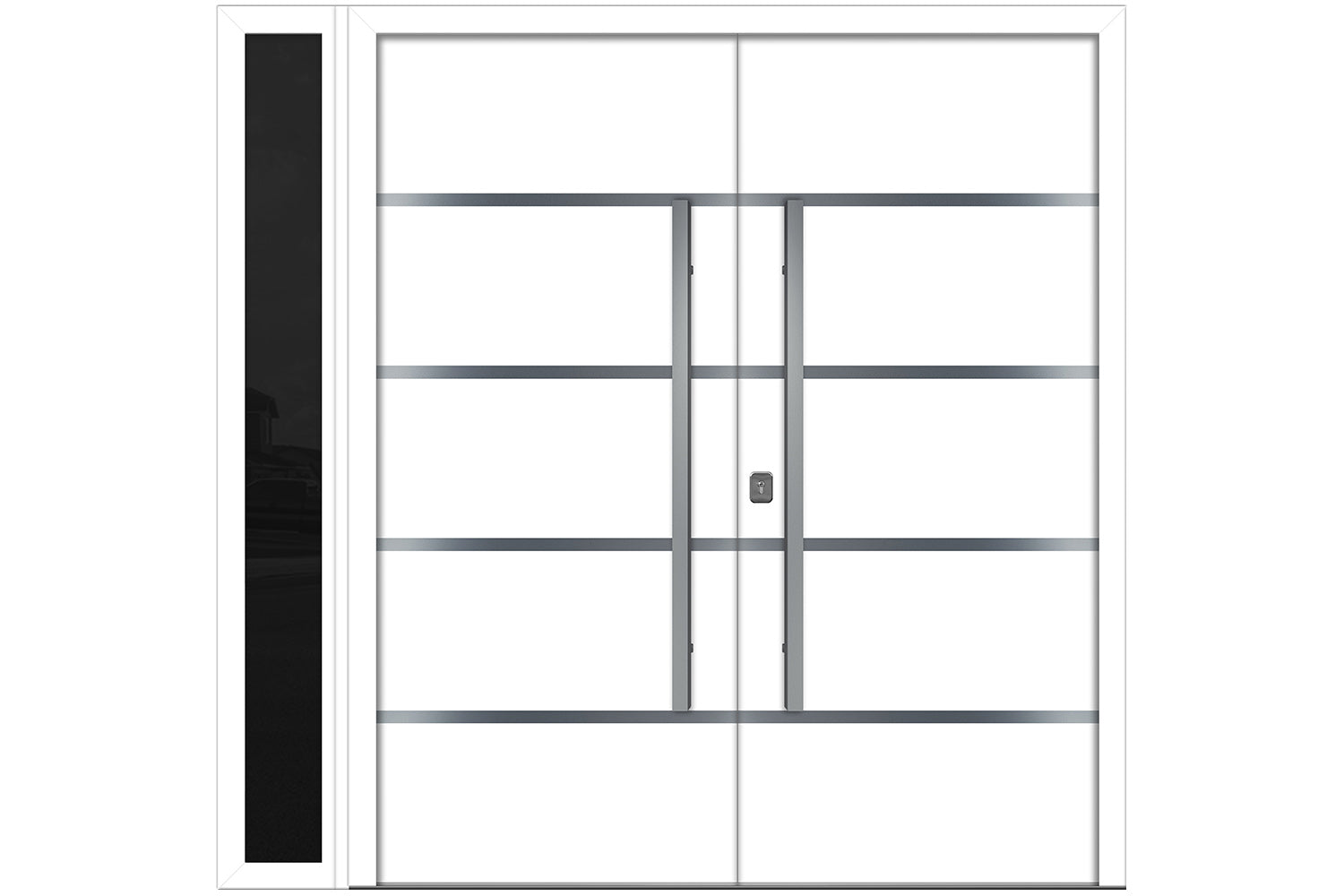 Nova Inox S3 White Modern Exterior Double Door w Left Sidelight Right Door Active