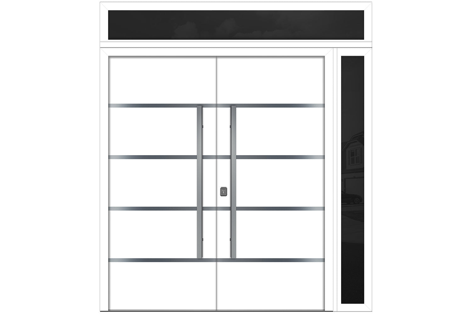 Nova Inox S3 White Modern Exterior Double Door w Right Sidelight & Transom Right Door Active