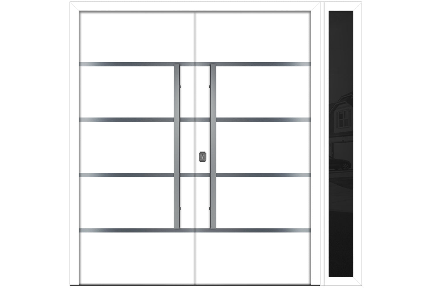 Nova Inox S3 White Modern Exterior Double Door w Right Sidelight Right Door Active