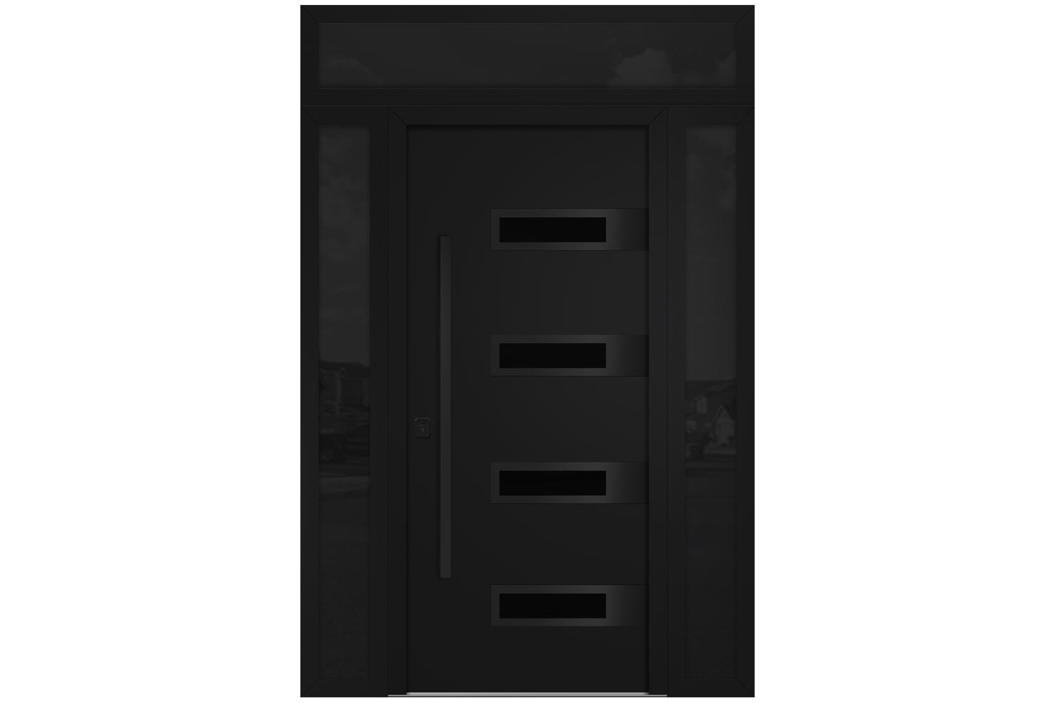 Nova Inox S4 Black Modern Exterior Door with Black Stainless Steel - with Double Sidelight & Transom