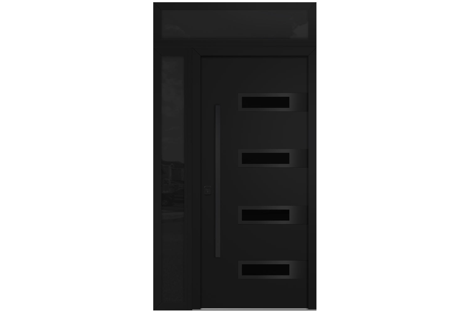Nova Inox S4 Black Modern Exterior Door with Black Stainless Steel - with Left Sidelight & Transom