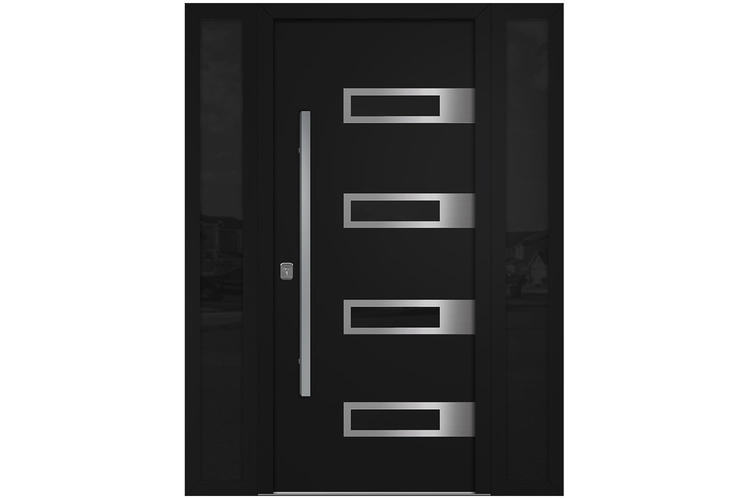 Nova Inox S4 Black Modern Exterior Door w Double Sidelight Right-in