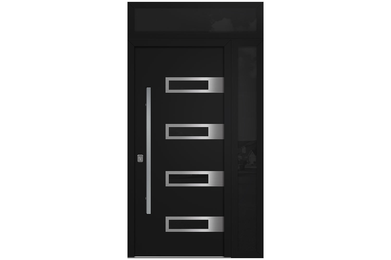 Nova Inox S4 Black Modern Exterior Door w Right Sidelight & Transom Right-in