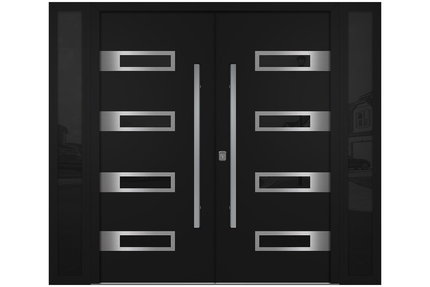 Nova Inox S4 Black Modern Exterior Double Door w Double Sidelight Right Door Active