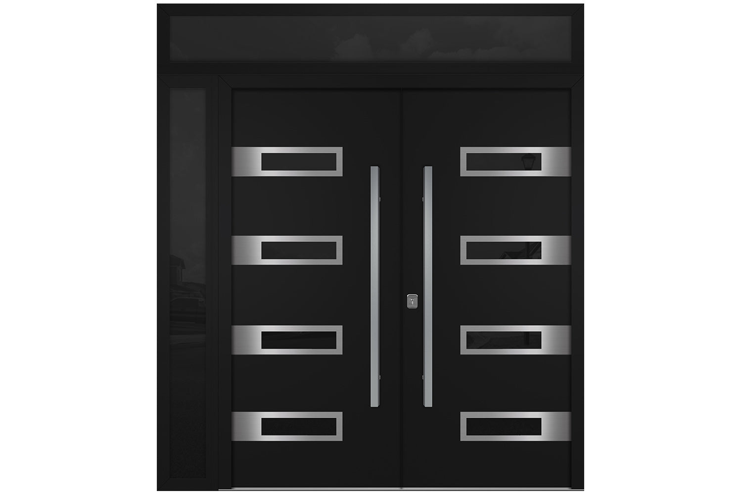 Nova Inox S4 Black Modern Exterior Double Door w Left Sidelight & Transom Right Door Active