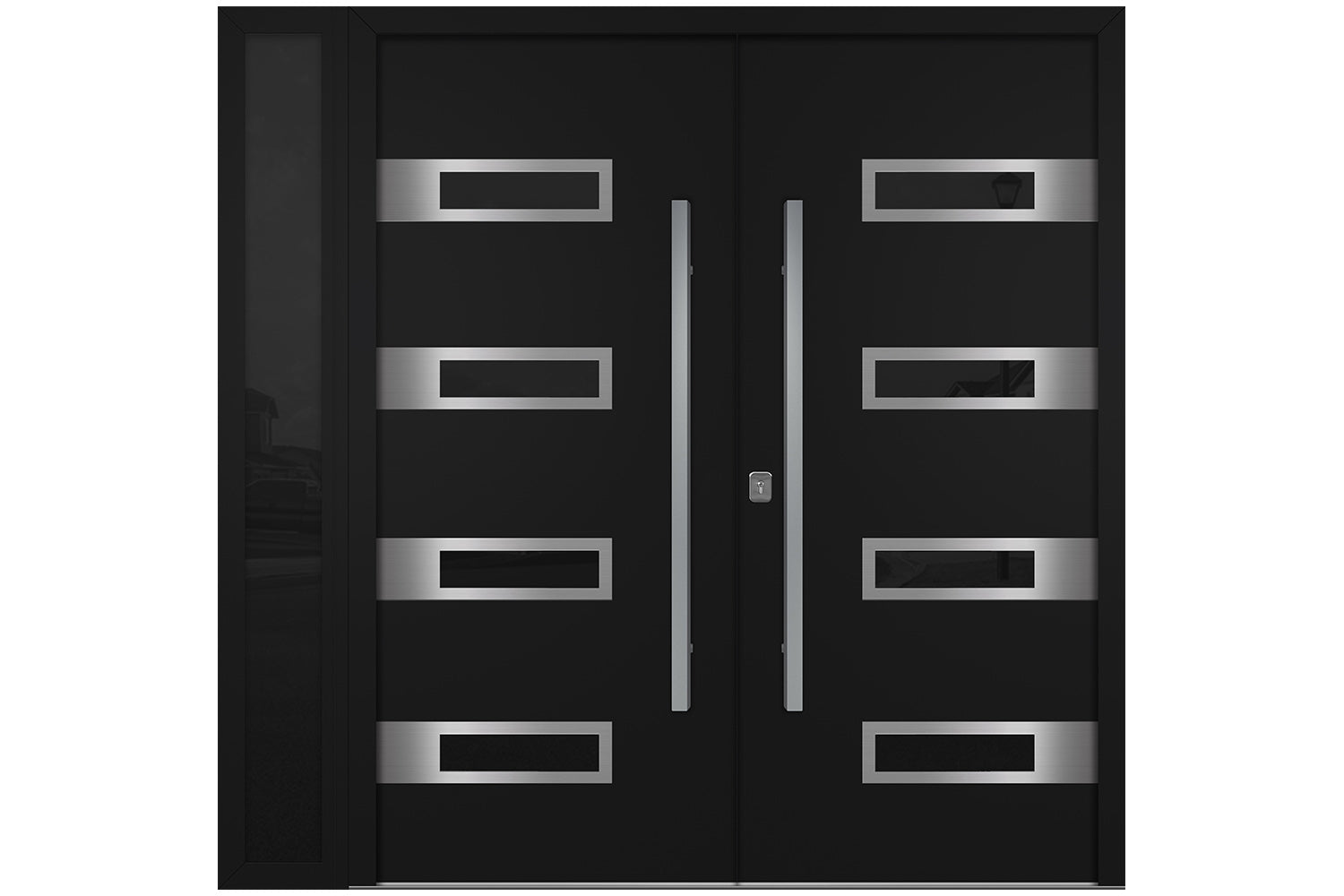 Nova Inox S4 Black Modern Exterior Double Door w Left Sidelight Right Door Active
