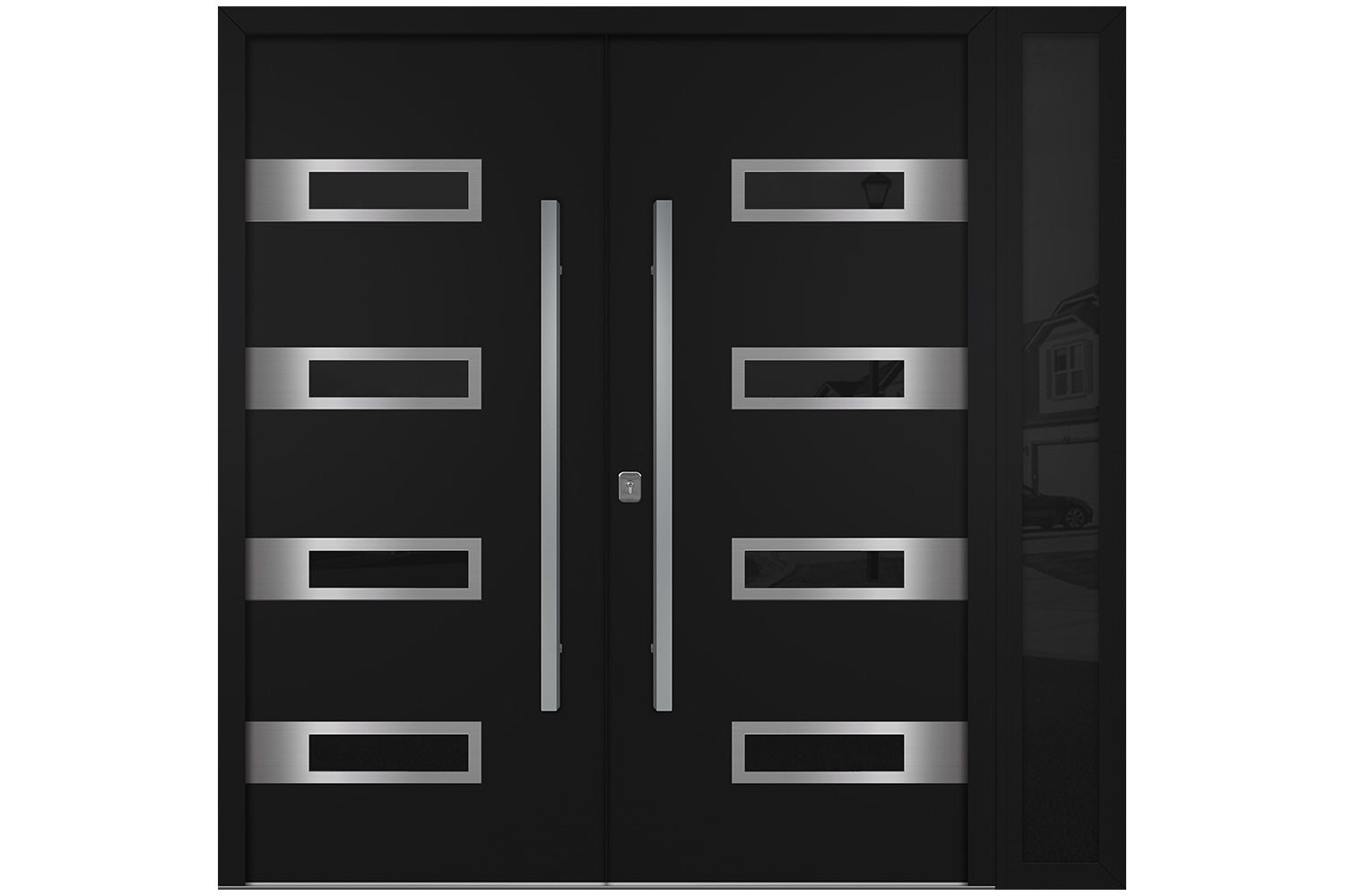 Nova Inox S4 Black Modern Exterior Double Door w Right Sidelight Right Door Active