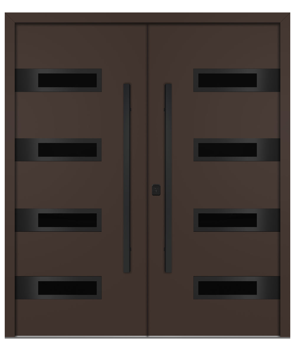Nova Inox S4 Brown Modern Exterior Double Door with Black Stainless Steel