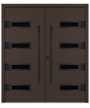 Nova Inox S4 Brown Modern Exterior Double Door with Black Stainless Steel