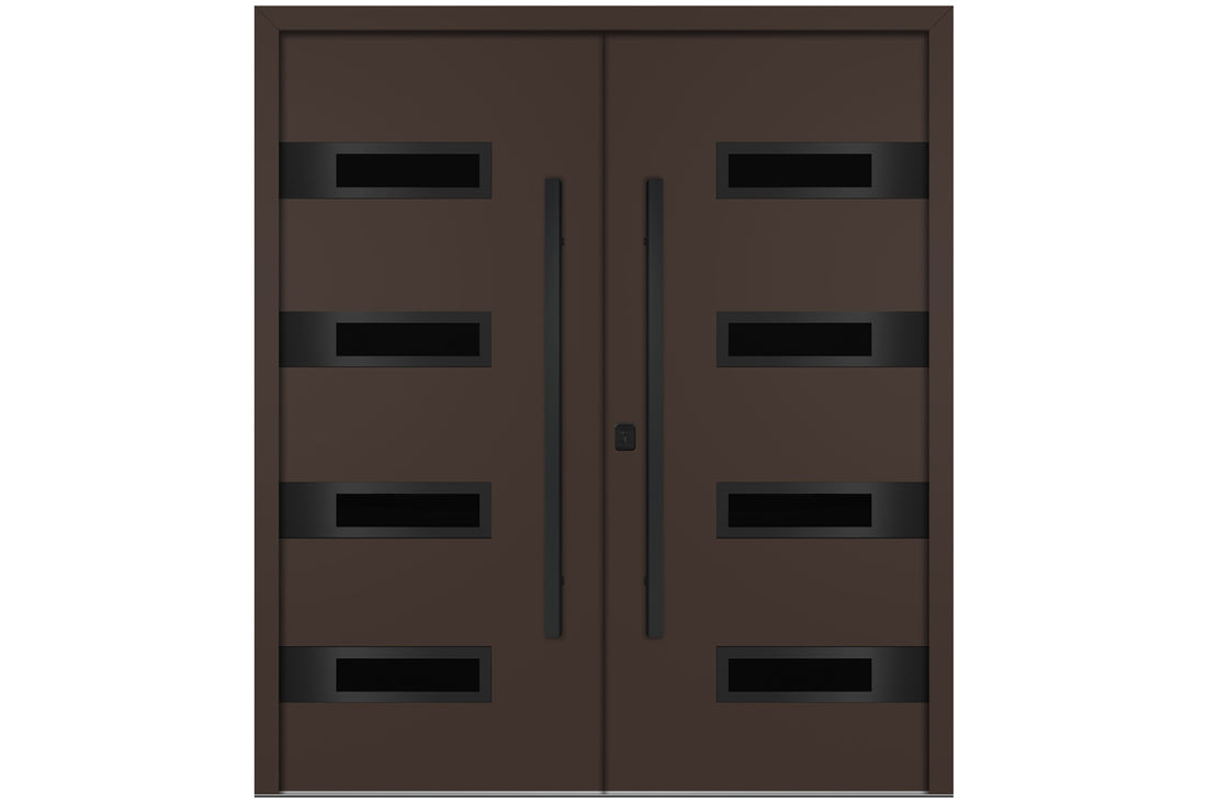 Nova Inox S4 Brown Modern Exterior Double Door with Black Stainless Steel