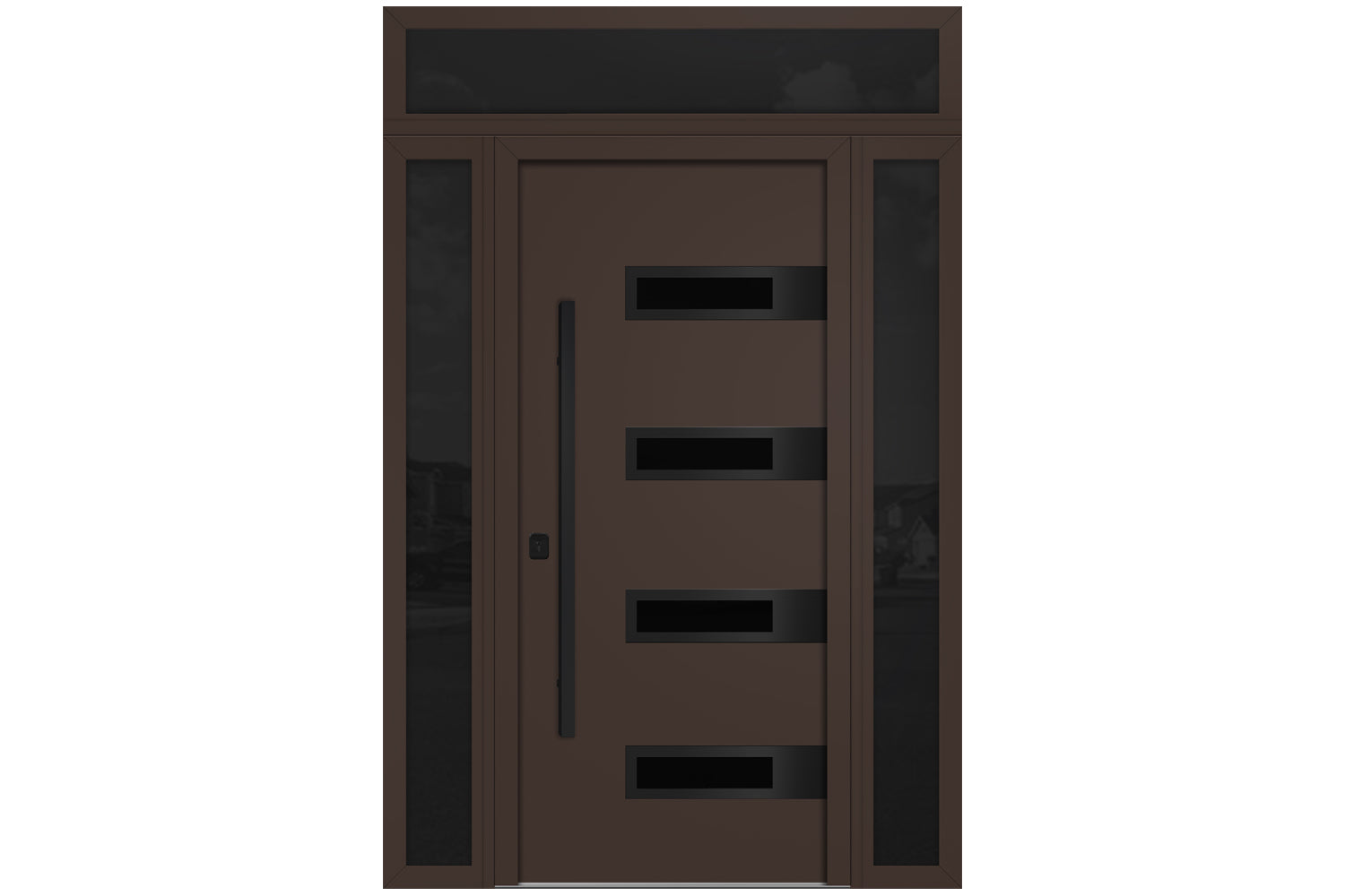Nova Inox S4 Brown Modern Exterior Door with Black Stainless Steel - with Double Sidelight & Transom
