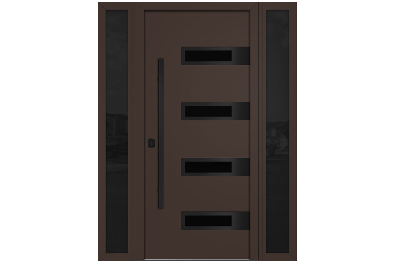 Nova Inox S4 Brown Modern Exterior Door with Black Stainless Steel - with Double Sidelight