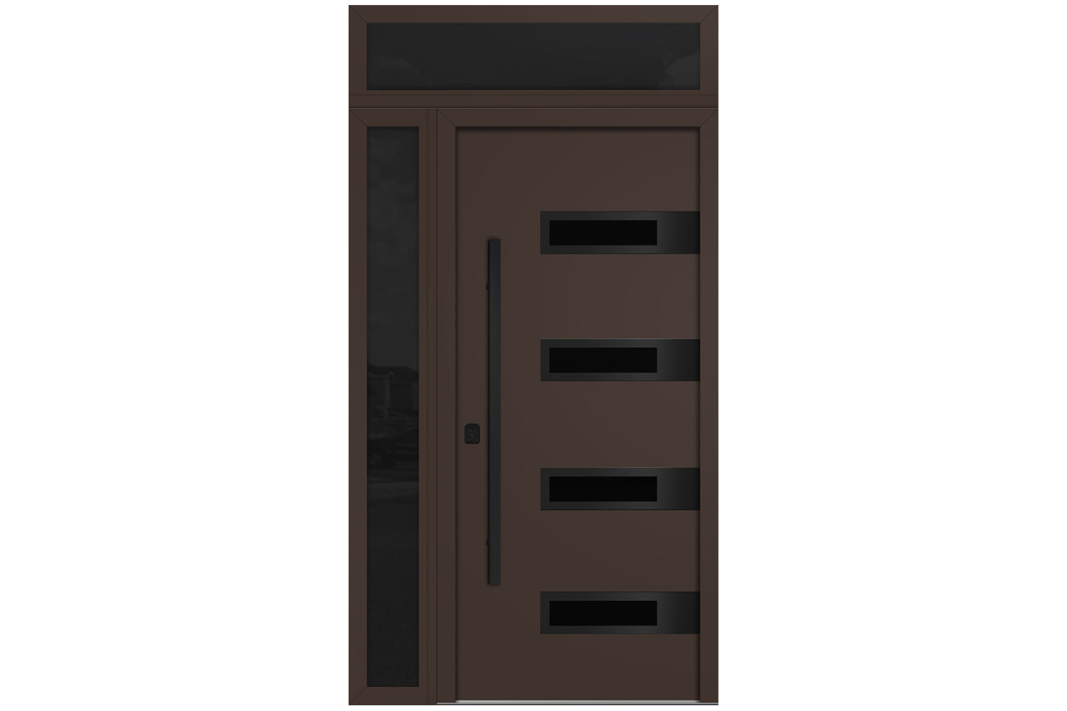 Nova Inox S4 Brown Modern Exterior Door with Black Stainless Steel - with Left Sidelight & Transom