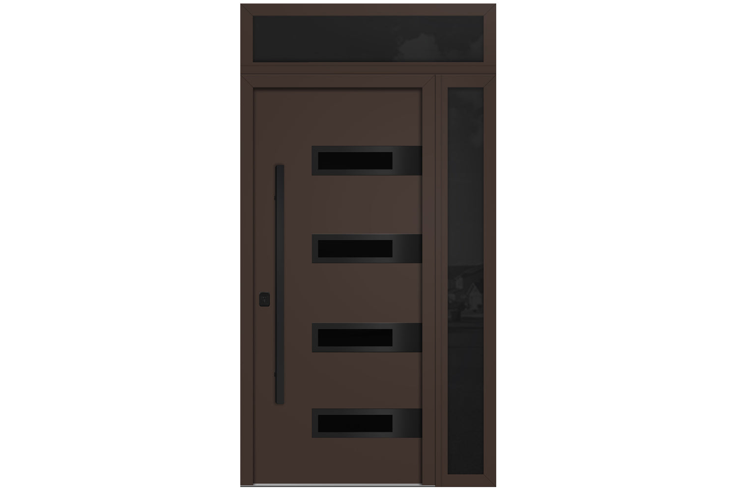 Nova Inox S4 Brown Modern Exterior Door with Black Stainless Steel - with Right Sidelight & Transom