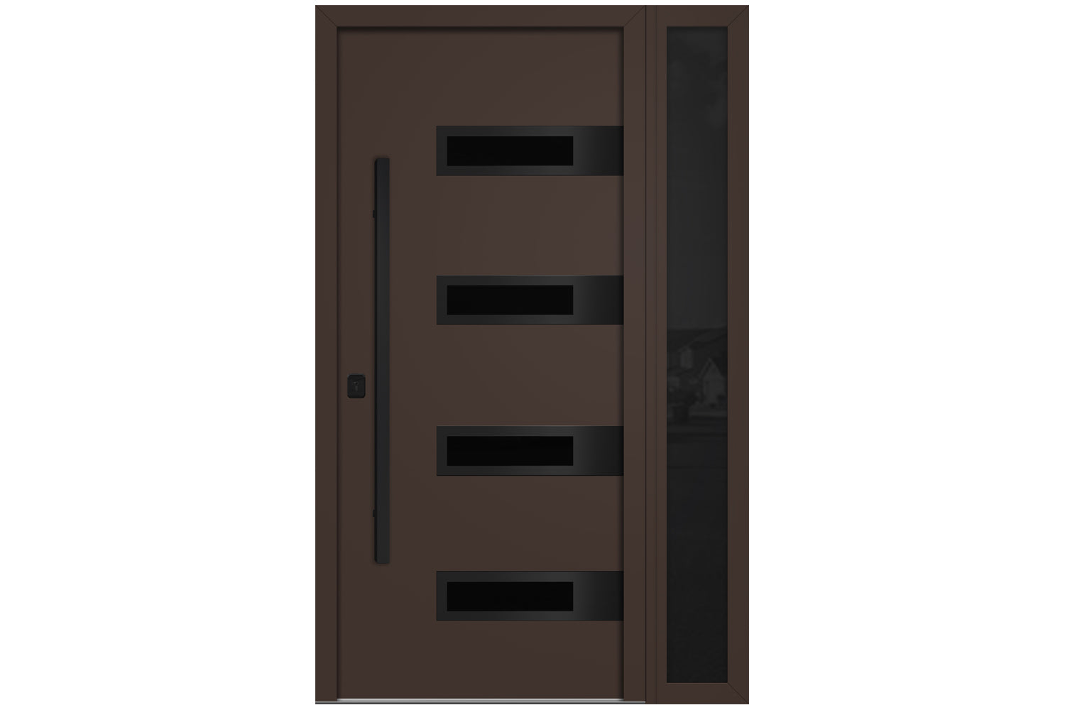 Nova Inox S4 Brown Modern Exterior Door with Black Stainless Steel - with Right Sidelight