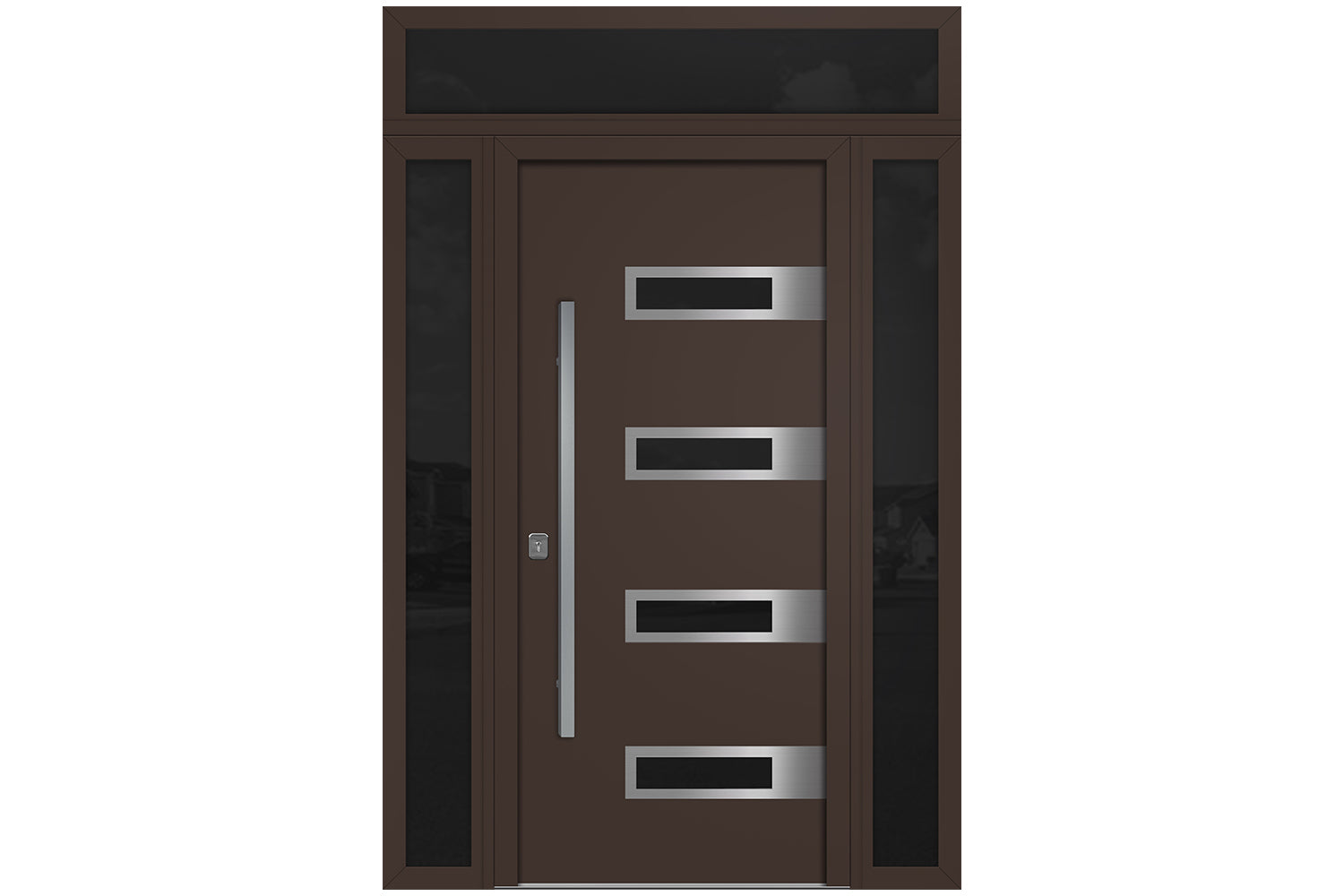 Nova Inox S4 Brown Modern Exterior Door w Double Sidelight & Transom Right-in