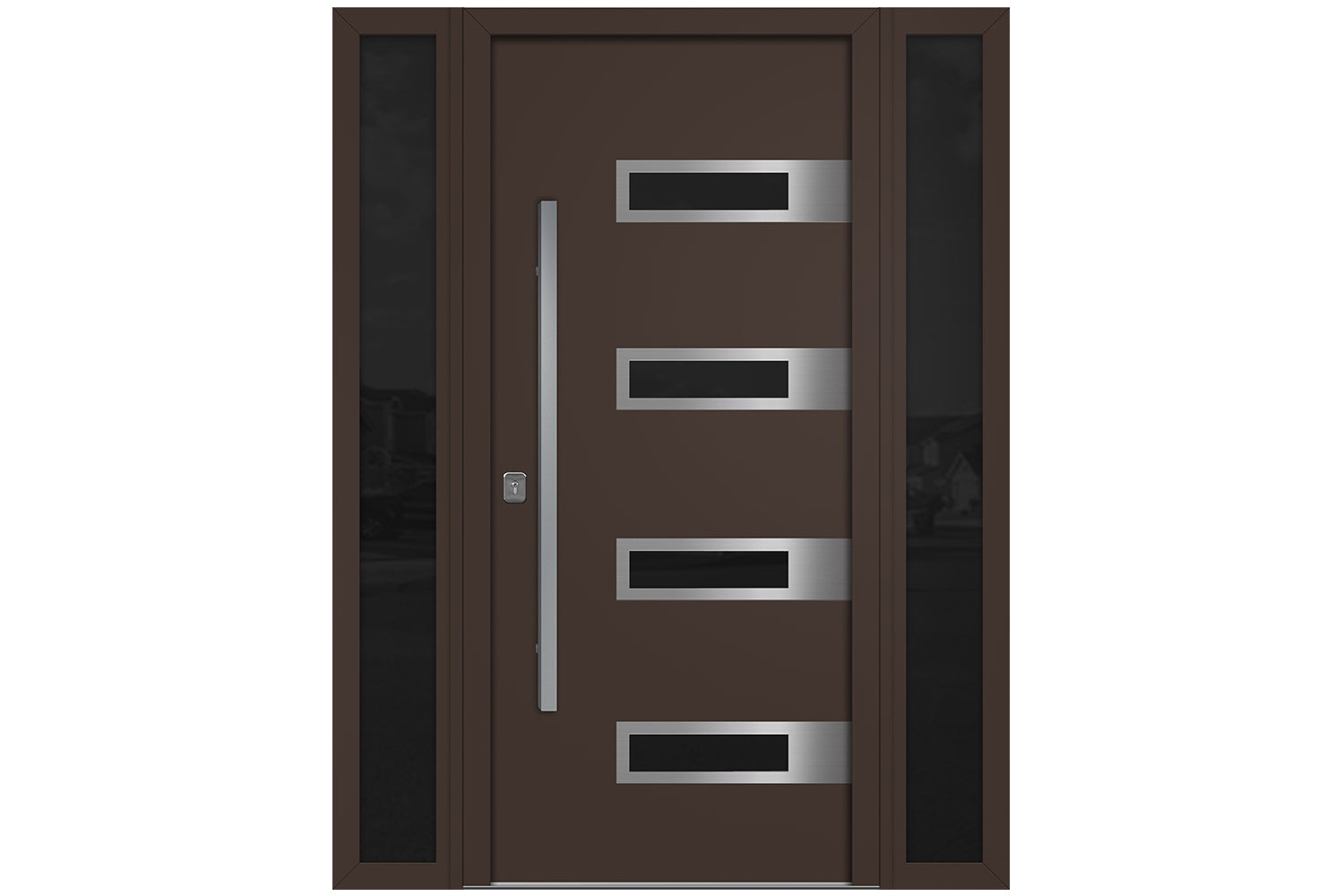 Nova Inox S4 Brown Modern Exterior Door w Double Sidelight Right-in