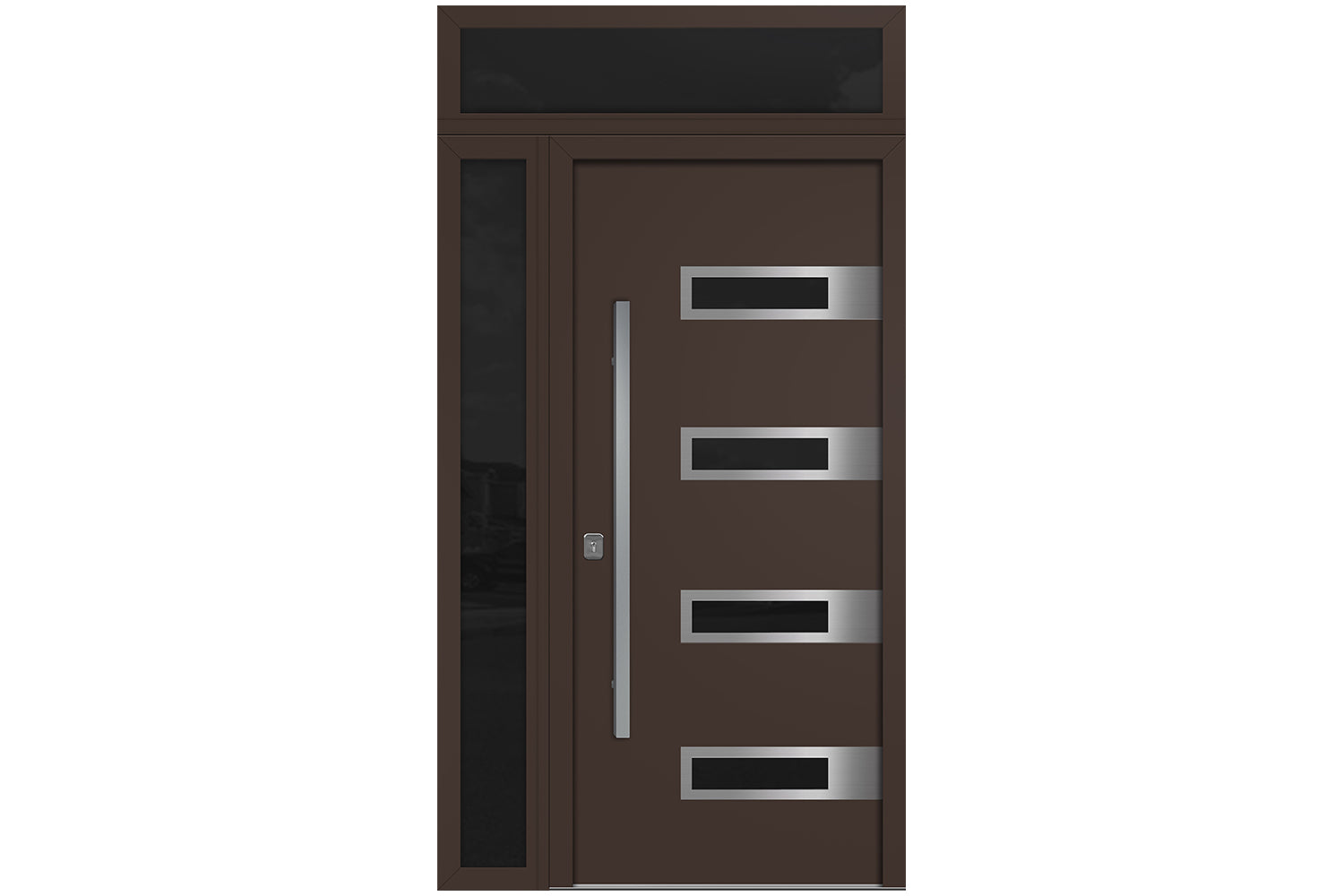 Nova Inox S4 Brown Modern Exterior Door w Left Sidelight & Transom Right-in